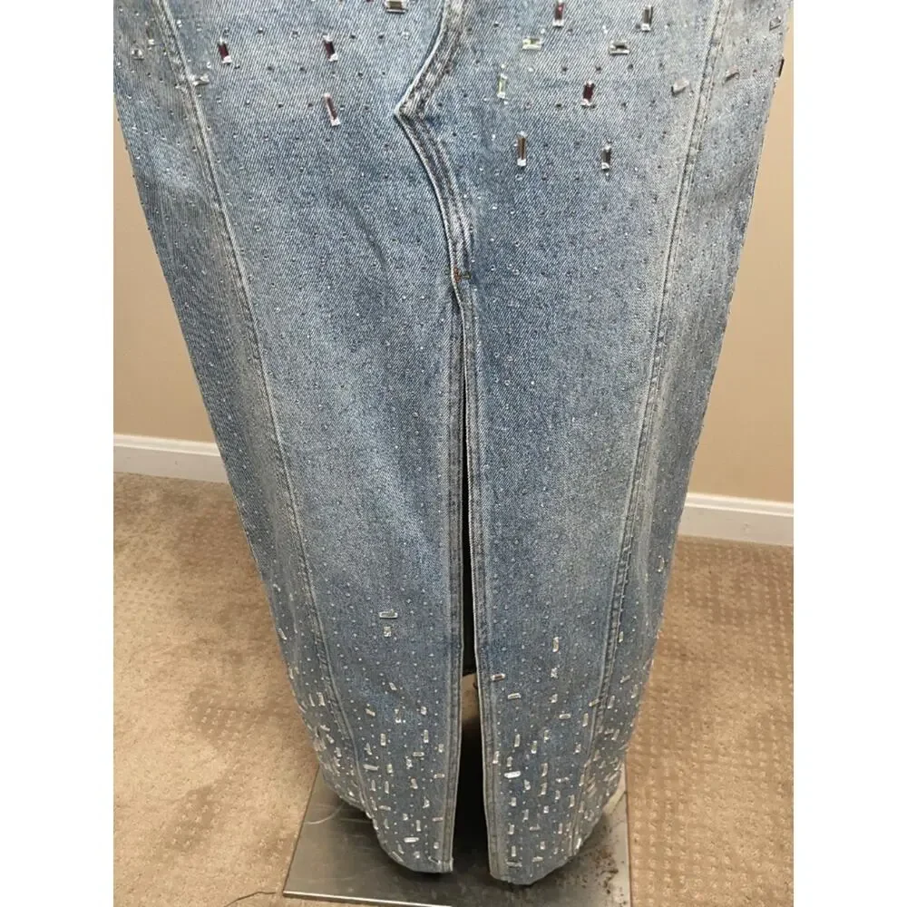 RETROFETE Palermo Sequin Embellished Denim Maxi Skirt Size 32